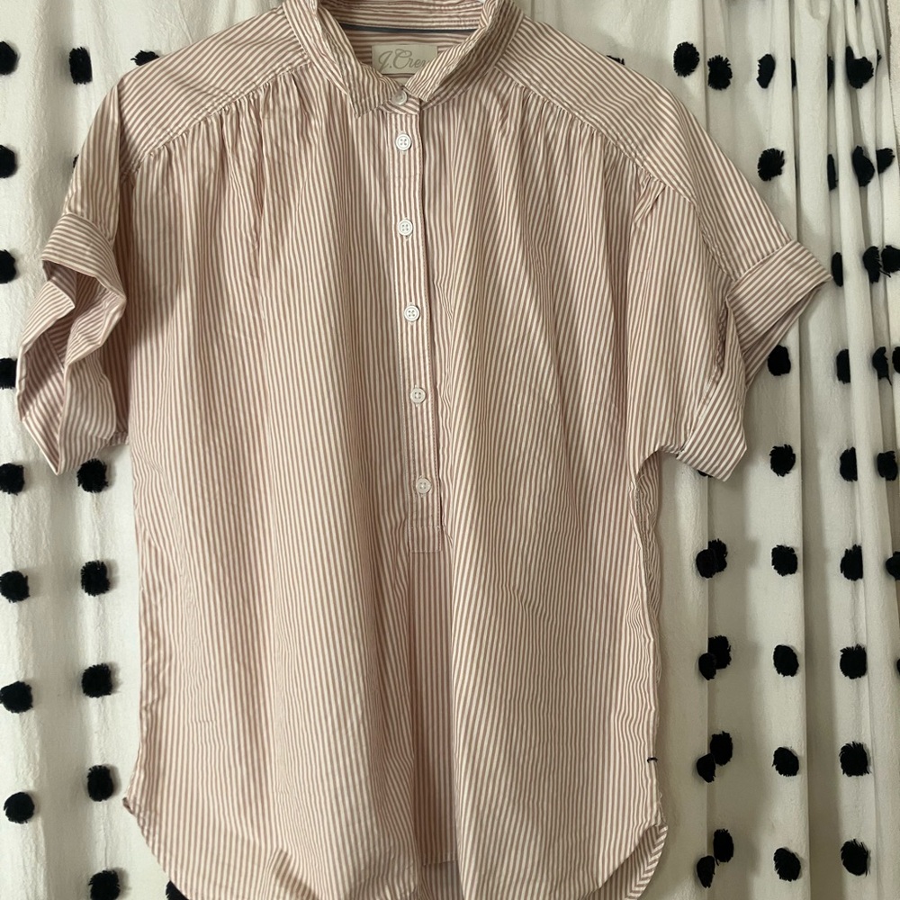 JCREW Popover Classic Striped Shirt Short Sleeve Women Sz L